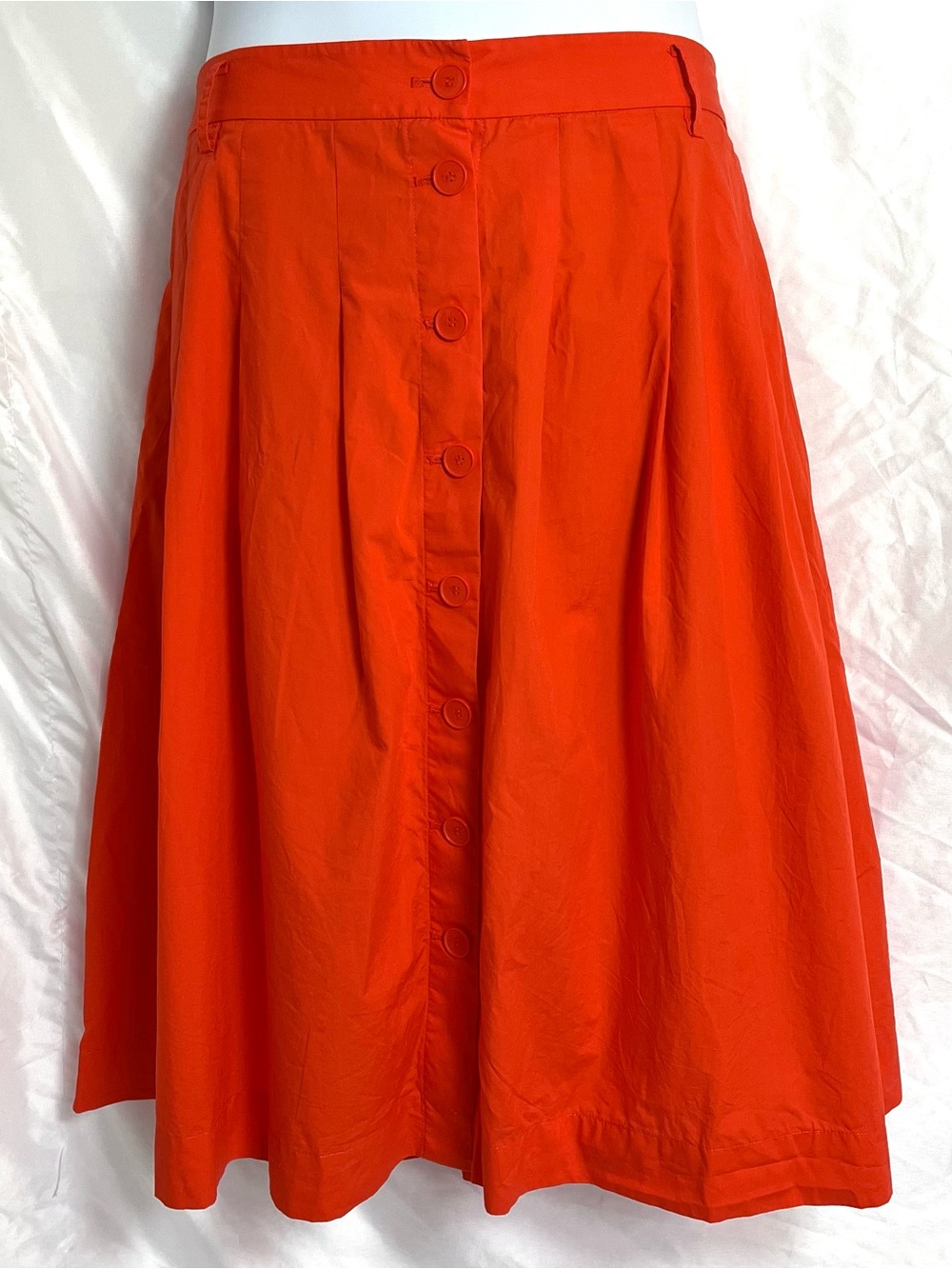 Talbots Plus Orange Cotton Button Front Pleated Midi Skirt 22W